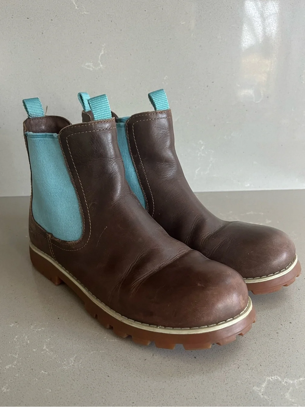 Camper Brutus Chelsea Ankle Boots Brown Leather Blue Elastic EU 37/US 6.5-7